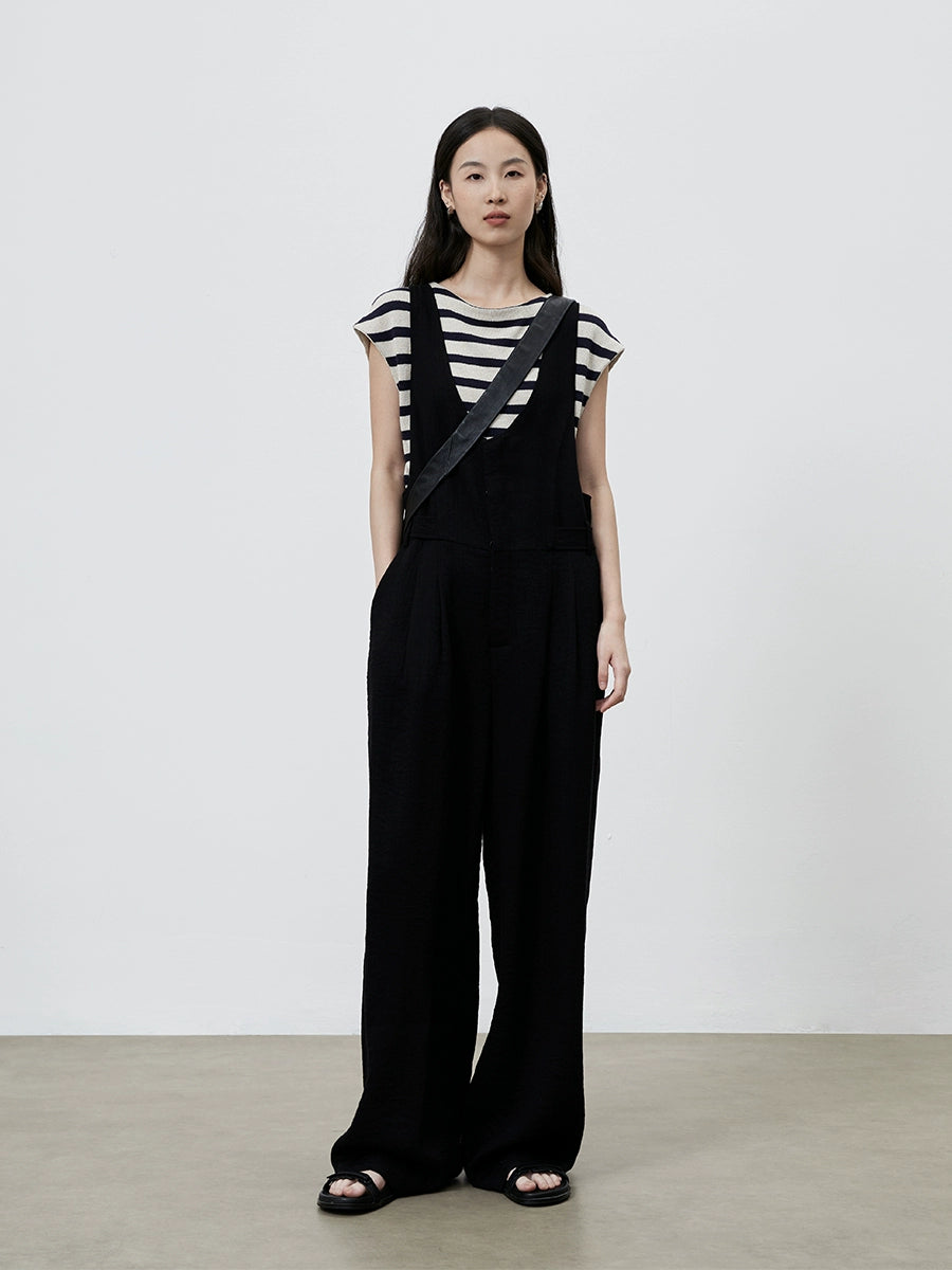 [Simple Life] CAREMIND Black Casual Tooling Overalls Wide Leg Versatile Skinny Jumpsuit Women