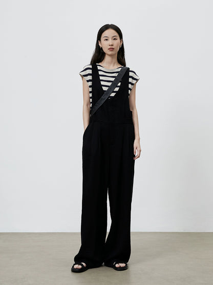 [Simple Life] CAREMIND Black Casual Tooling Overalls Wide Leg Versatile Skinny Jumpsuit Women