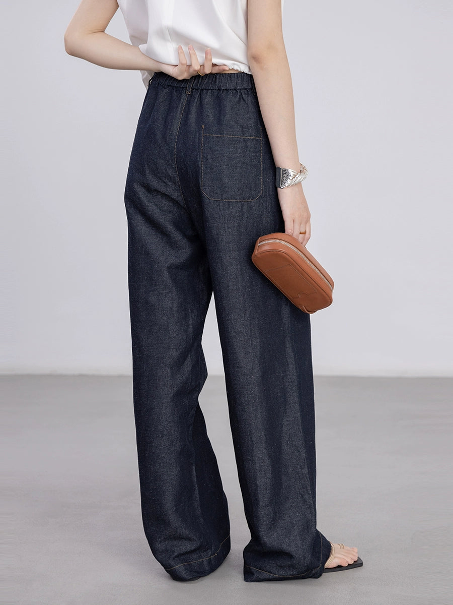[Offre à durée limitée] Jean droit bleu foncé en chanvre Tenacity pour femme, pantalon skinny décontracté à jambes larges, pantalon de nettoyage