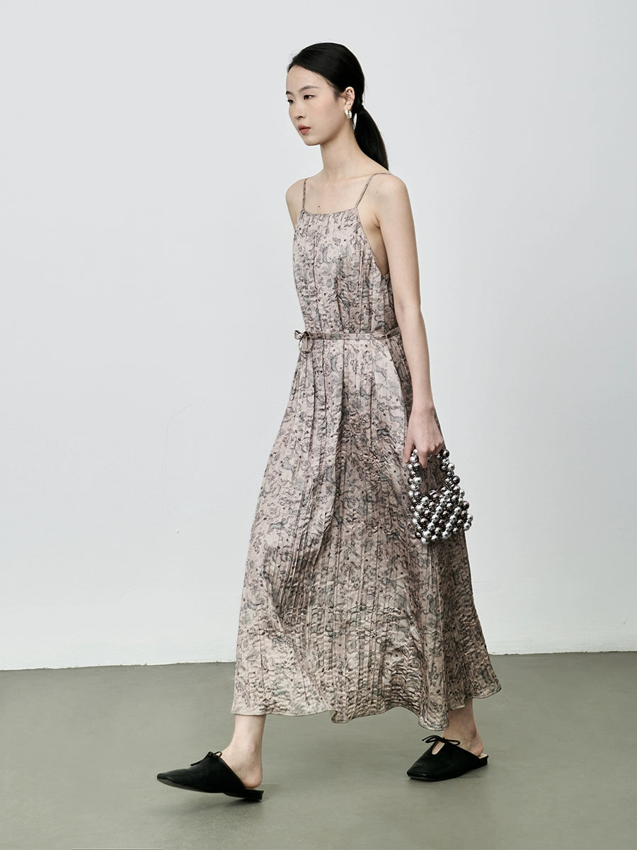 CAREMIND Nouvelle jupe à bretelles à imprimé végétal chinois Féminité Robe moulante à fleurs pour les vacances