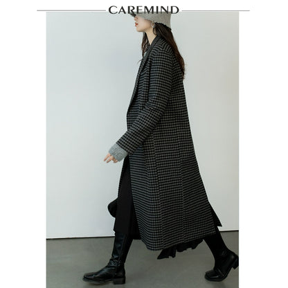 CAREMIND [El sueño de Fausto] Abrigo de lana a cuadros original para mujer, nuevo abrigo largo de otoño e invierno 