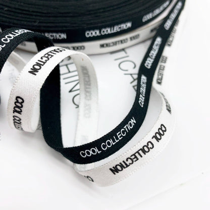 Tira de cinta con estampado de letras en blanco y negro de algodón de 1 cm, tira de ribete para el borde del escote trasero, tira de presión para accesorios, tira lateral para ropa