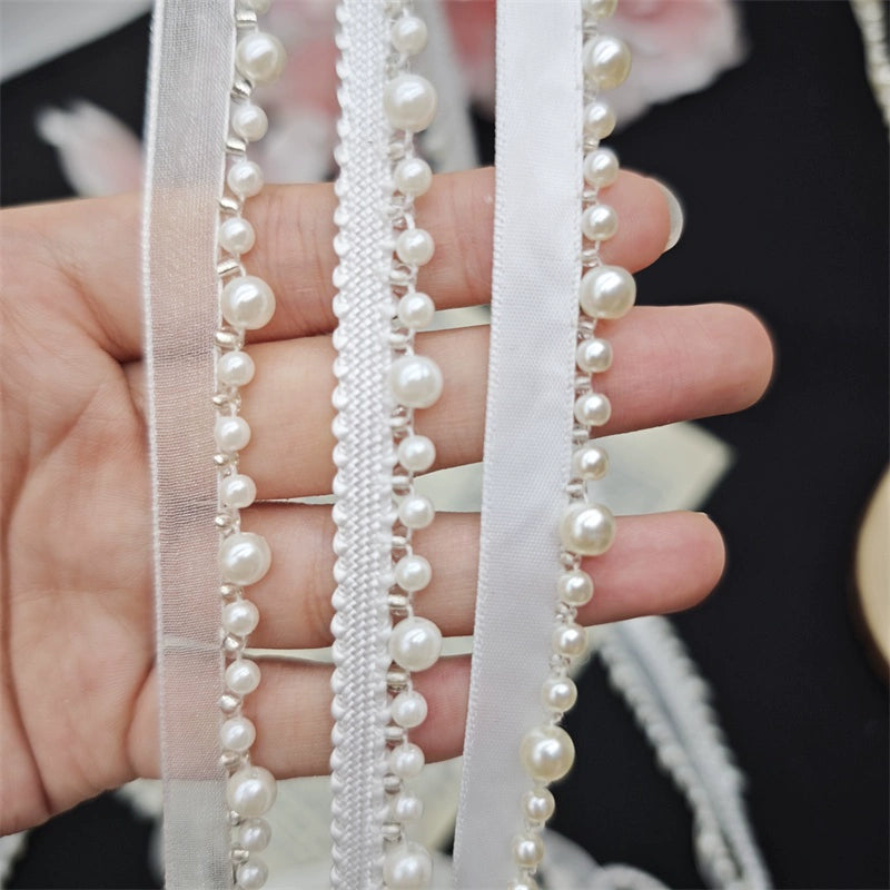 3708 Ropa hecha a mano DIY, decorativa, con cuentas, cordón de encaje, perla, cuello cheongsam, puños, borde con accesorios de ropa