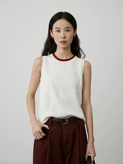 [Shu Nuan Wool] CAREMIND Simple Worsted 100% Wool Set Crew Neck Vest Cardigan Two-piece Set Autumn