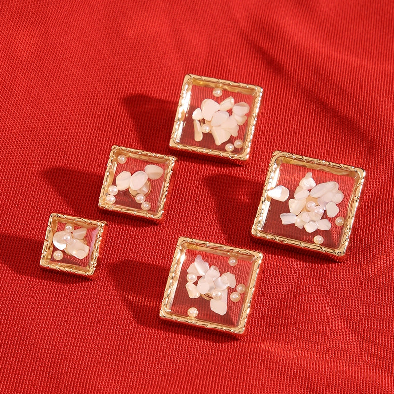 3487★ Botón de concha cuadrada de metal para ropa, chaqueta, niña bonita, botones decorativos de alta gama, abrigo, cárdigan, suéter, botón de traje