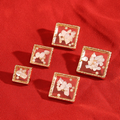 3487★ Botón de concha cuadrada de metal para ropa, chaqueta, niña bonita, botones decorativos de alta gama, abrigo, cárdigan, suéter, botón de traje