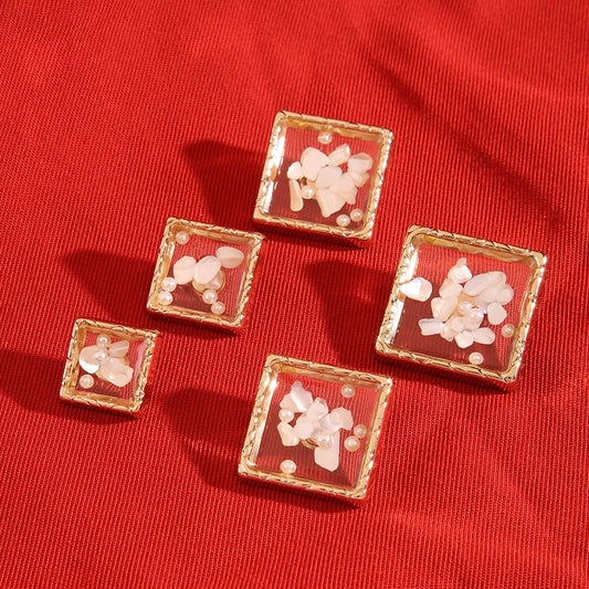 3487★ Botón de concha cuadrada de metal para ropa, chaqueta, niña bonita, botones decorativos de alta gama, abrigo, cárdigan, suéter, botón de traje