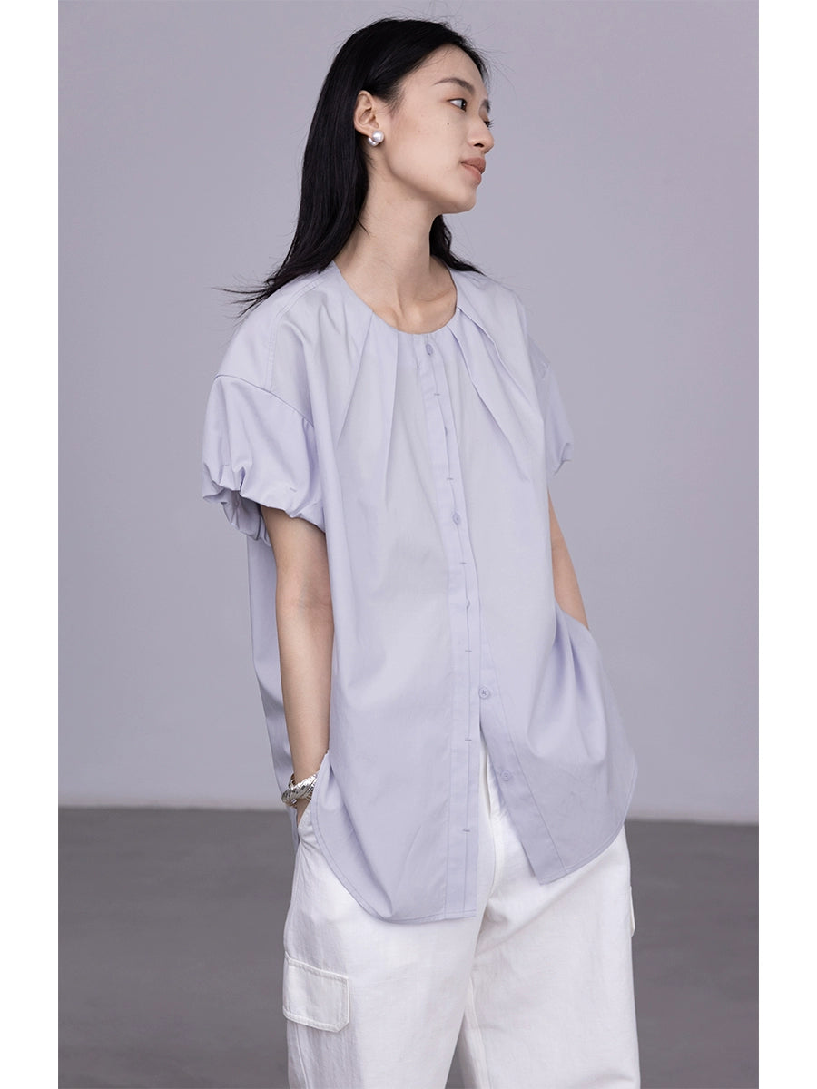 [Oferta por tiempo limitado] Camisa de viaje ligera, holgada, transpirable y de manga corta con cuello redondo y color claro de CAREMIND 