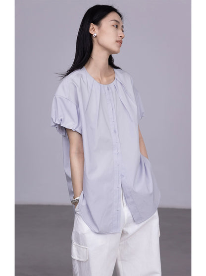 [Oferta por tiempo limitado] Camisa de viaje ligera, holgada, transpirable y de manga corta con cuello redondo y color claro de CAREMIND 