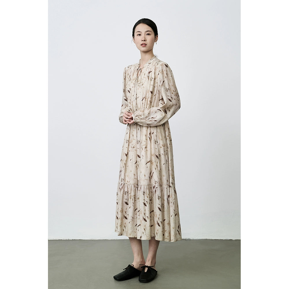 CAREMIND Vestido floral francés para mujer, largo, amarillo albaricoque, temperamento de alta gama, vestido de estilo ligero y maduro 