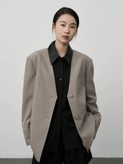 Traje de café gris temperamento CAREMIND, blazer minimalista sin cuello, pantalones rectos colgantes 