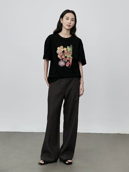 Pantalones de lino de estilo minimalista con dinero antiguo de CAREMIND para uso diario en otoño, pantalones anchos de pierna y cintura alta, pantalones casuales sueltos 