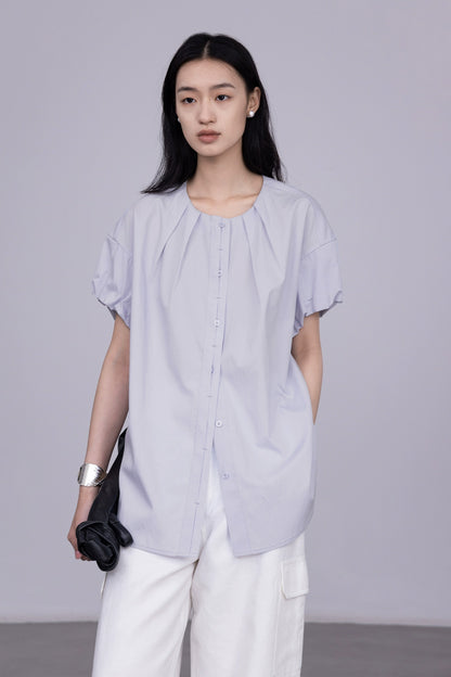 [Oferta por tiempo limitado] Camisa de viaje ligera, holgada, transpirable y de manga corta con cuello redondo y color claro de CAREMIND 