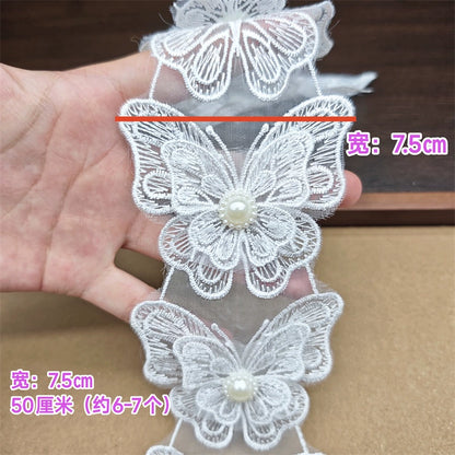 3662★ Bordado de poliéster de organza de alta calidad, cuentas tridimensionales de doble capa, encaje de mariposa, accesorios de ropa para vestido de novia DIY