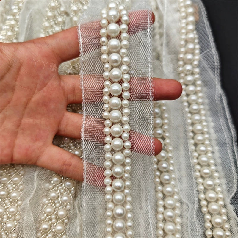 3678 Nueva malla blanca de perlas, cinta de encaje con cuentas hecha a mano, accesorios decorativos para boda Hanfu