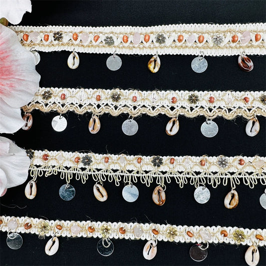 3712 Cuentas hechas a mano, cintas de algodón y lino, cuentas de madera y piedra, accesorios de encaje, materiales de decoración para cortinas étnicas bohemias