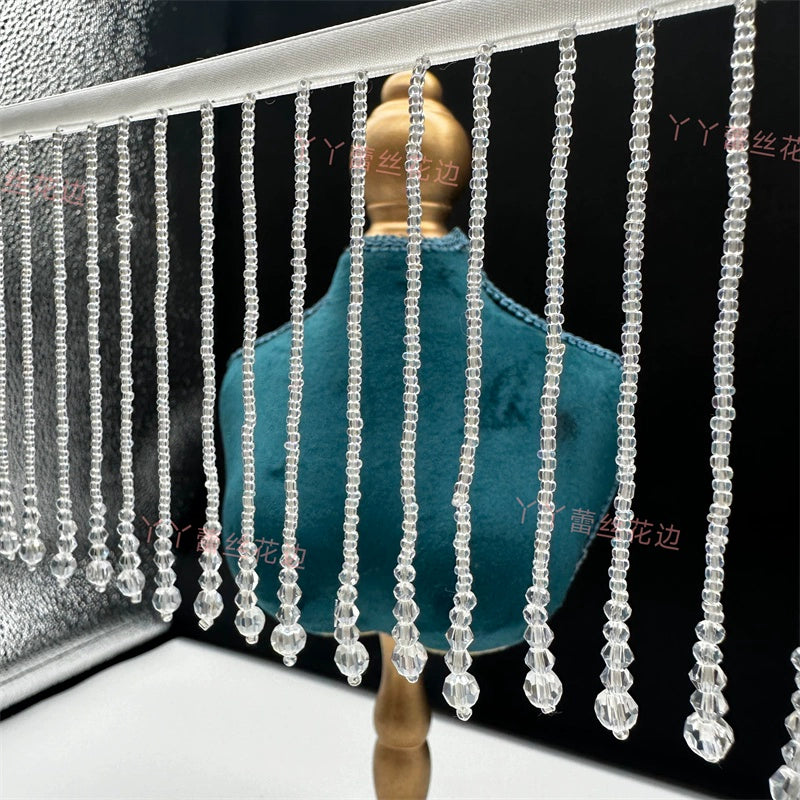 3722 Pañuelo para la cabeza con flecos de cuentas de cristal de imitación hecho a mano, accesorios para pantallas de lámparas, cortinas, vestido de novia, falda, encaje decorativo DIY