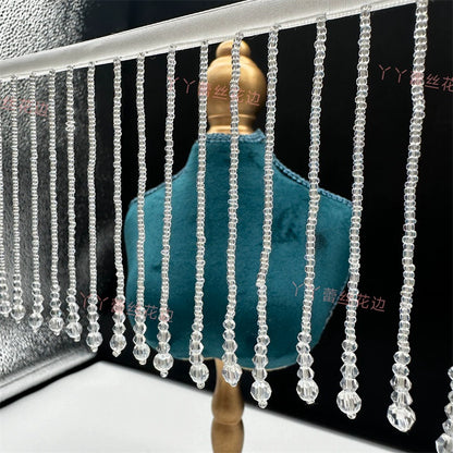 3722 Pañuelo para la cabeza con flecos de cuentas de cristal de imitación hecho a mano, accesorios para pantallas de lámparas, cortinas, vestido de novia, falda, encaje decorativo DIY