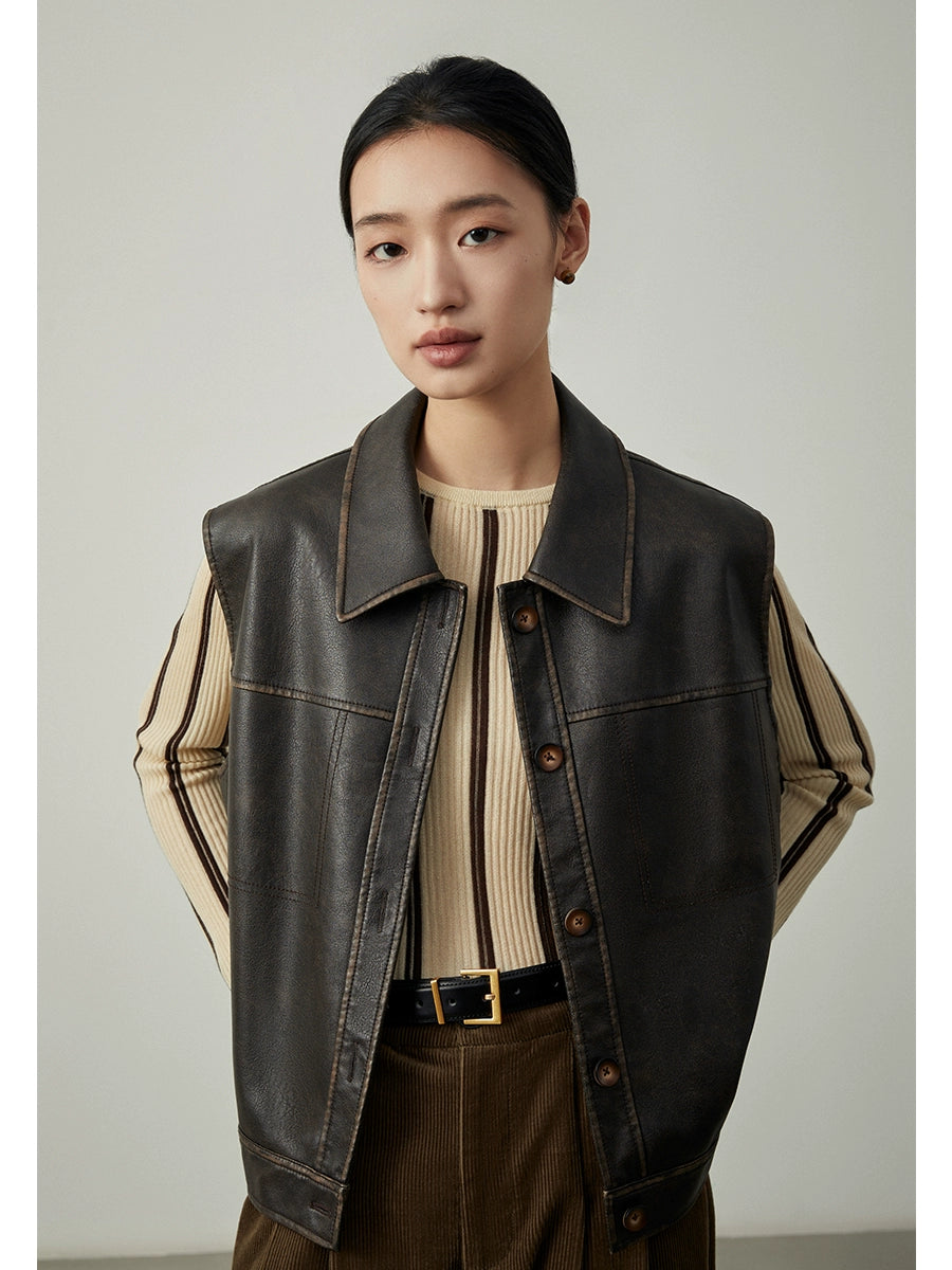 Chaleco sin mangas con diseño original de CAREMIND, chaleco con solapa exterior para mujer, chaqueta de cuero con diseño de solapa, otoño, primavera y otoño 