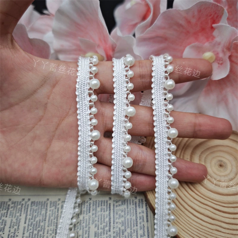 3708 Ropa hecha a mano DIY, decorativa, con cuentas, cordón de encaje, perla, cuello cheongsam, puños, borde con accesorios de ropa