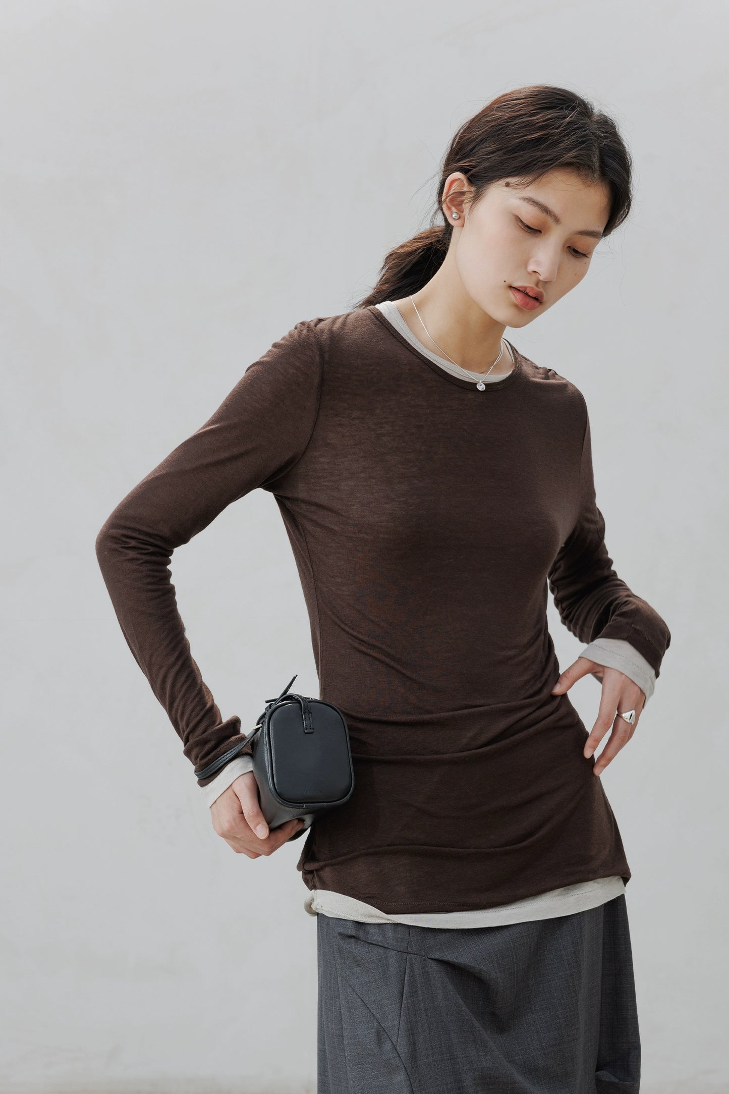 [Oferta especial por tiempo limitado] Camisa de punto de lana Tencel, top de manga larga con cuello redondo, acaparamiento y apilamiento ligeros, artefacto para mujer 