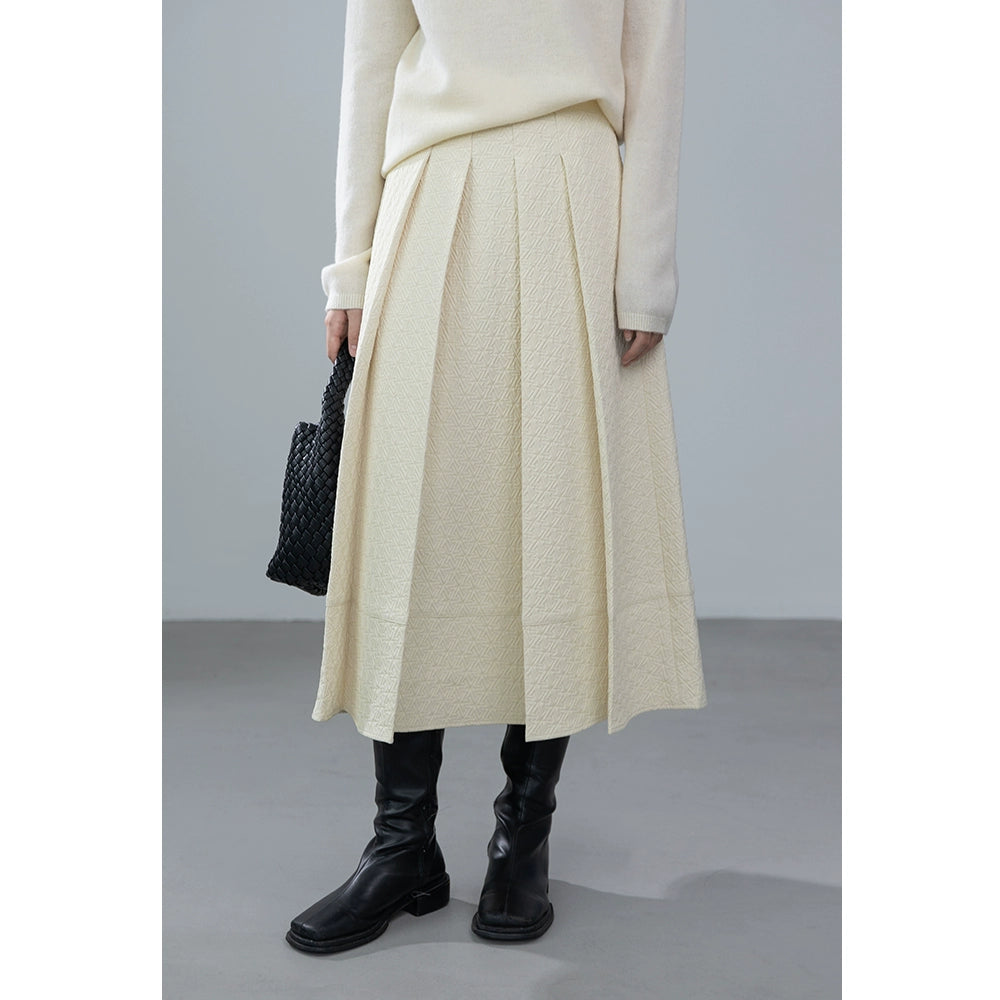 [Oferta por tiempo limitado] Conjunto de chaqueta y falda plisada con doble bolsillo y estampado en relieve para mujer de CAREMIND 