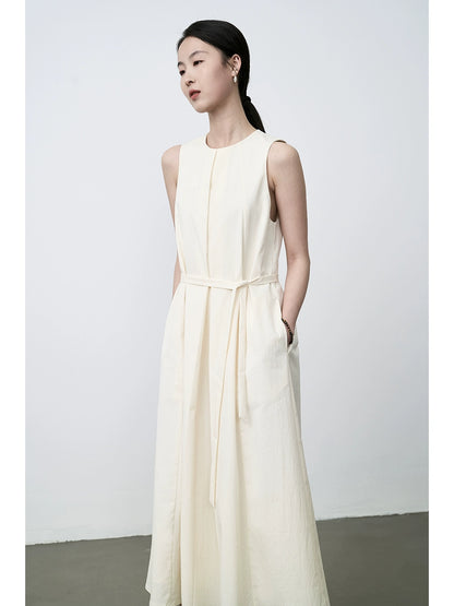 CAREMIND Vestido japonés sin mangas con cintura color blanco jade leche chaleco fino suave falda larga 