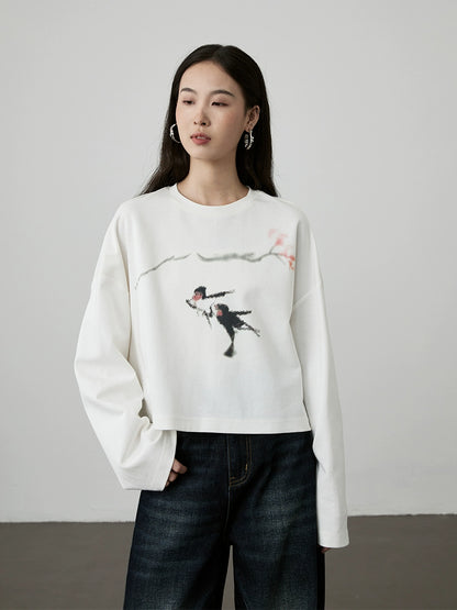 [Swallow Return] CAREMIND Original Creative Long Sleeve Top Small Loose Short T-Shirt Women