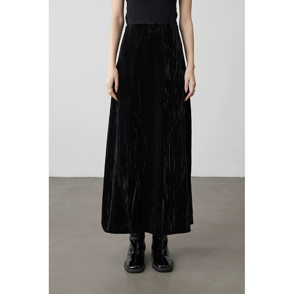 [Universo Galaxy] CAREMIND Falda plisada texturizada de cintura alta para industria pesada Nuevo vestido largo elegante Liuguang para mujer 