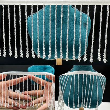 3722 Pañuelo para la cabeza con flecos de cuentas de cristal de imitación hecho a mano, accesorios para pantallas de lámparas, cortinas, vestido de novia, falda, encaje decorativo DIY