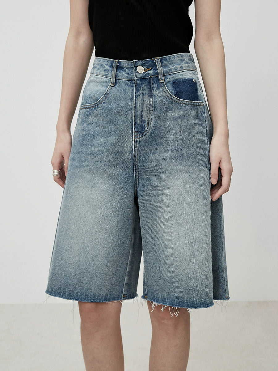 Pantalones vaqueros azules rectos con bordes sin rematar de cinco puntas de CAREMIND, pantalones holgados, ajustados y versátiles de cintura alta para mujer 