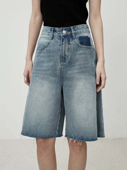 Pantalones vaqueros azules rectos con bordes sin rematar de cinco puntas de CAREMIND, pantalones holgados, ajustados y versátiles de cintura alta para mujer 