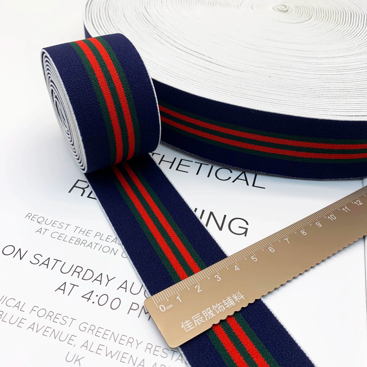 3868 Banda elástica gruesa de 4 cm con rayas de colores para ropa interior, banda de goma para cintura, correa de jacquard, accesorios para ropa