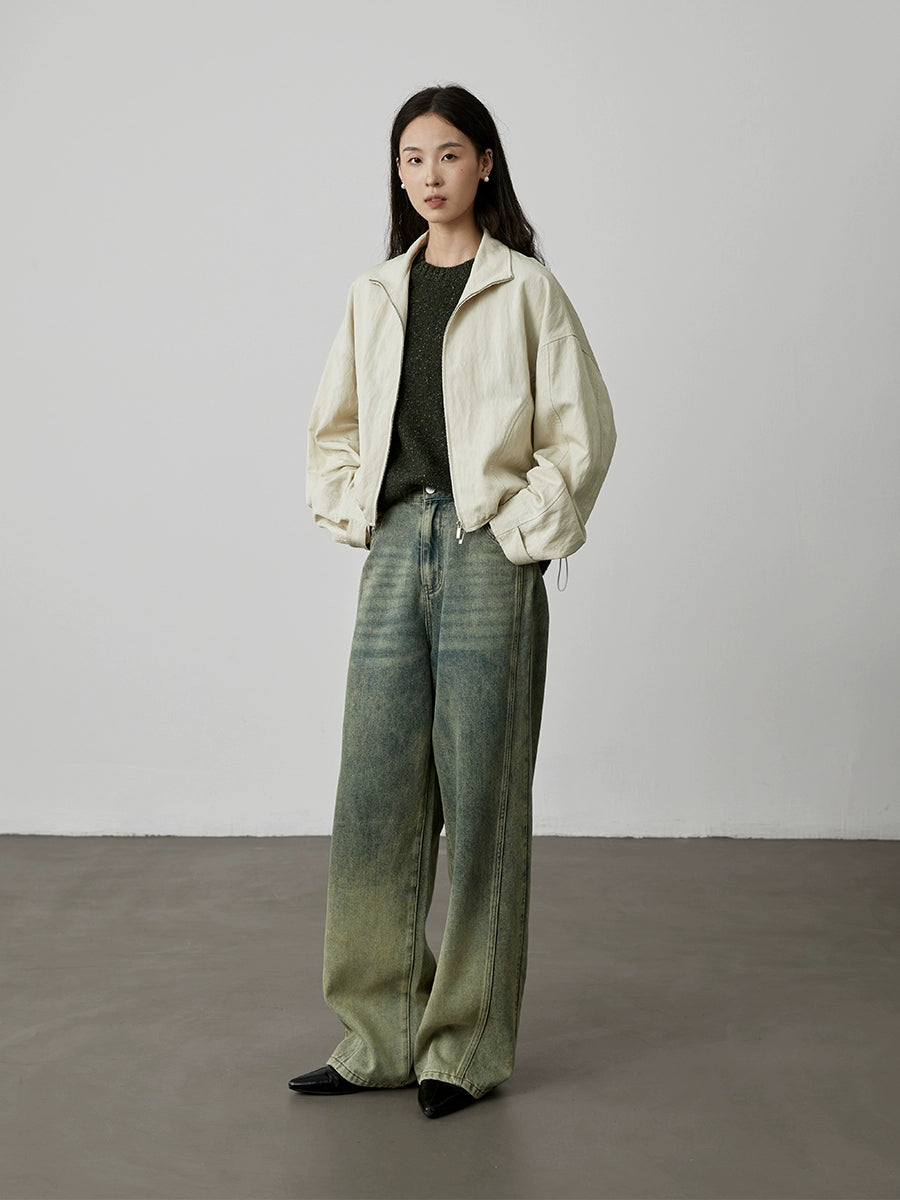 [Small Universe] CAREMIND short jacket, retro washed ginkgo gray, early autumn thin casual top