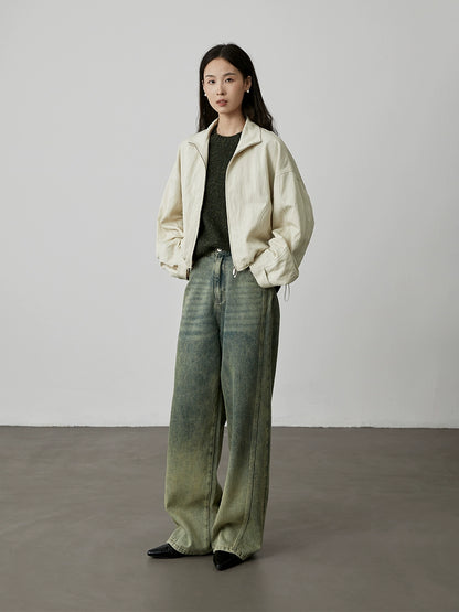 [Small Universe] CAREMIND short jacket, retro washed ginkgo gray, early autumn thin casual top