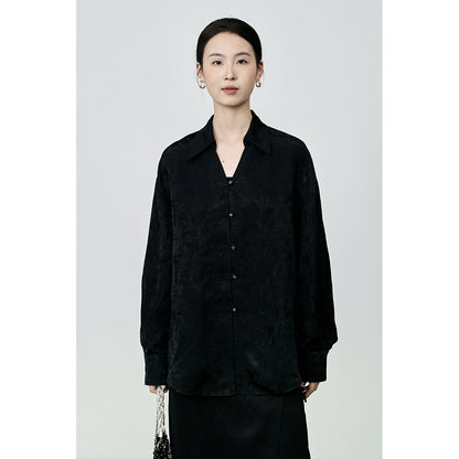 Camisa de jacquard con estampado oscuro chino de CAREMIND, camisa pequeña de manga larga con botones de estilo nacional de alta gama 