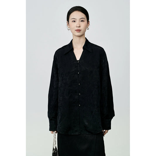 Camisa de jacquard con estampado oscuro chino de CAREMIND, camisa pequeña de manga larga con botones de estilo nacional de alta gama 