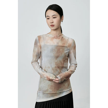 Chemise CAREMIND en maille fine rose et bleu, imprimée tie-dye, à changement progressif, design irrégulier