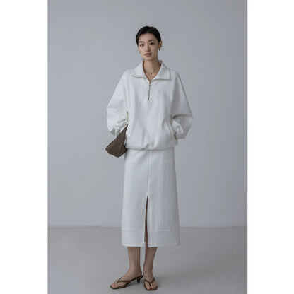 [Oferta por tiempo limitado] Suéter blanco con media cremallera CAREMIND para mujer, traje premium de temperamento de otoño 2024 