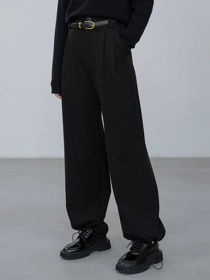 [Oferta especial por tiempo limitado] Pantalones negros pulidos retro británicos para mujer, leggings finos y drapeados, pantalones casuales para viajeros 