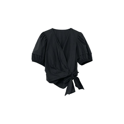 [Oferta especial por tiempo limitado] Conjunto de vestido de verano estilo Hepburn con top con mangas abullonadas y falda tipo paraguas con tirantes en la cintura 