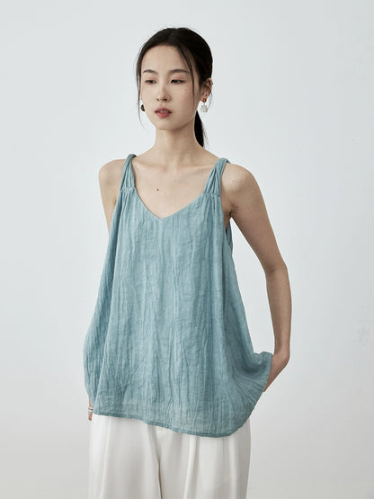 Chaleco de textura holgada con diseño de Tencel en cuatro colores y tirantes torcidos de CAREMIND 