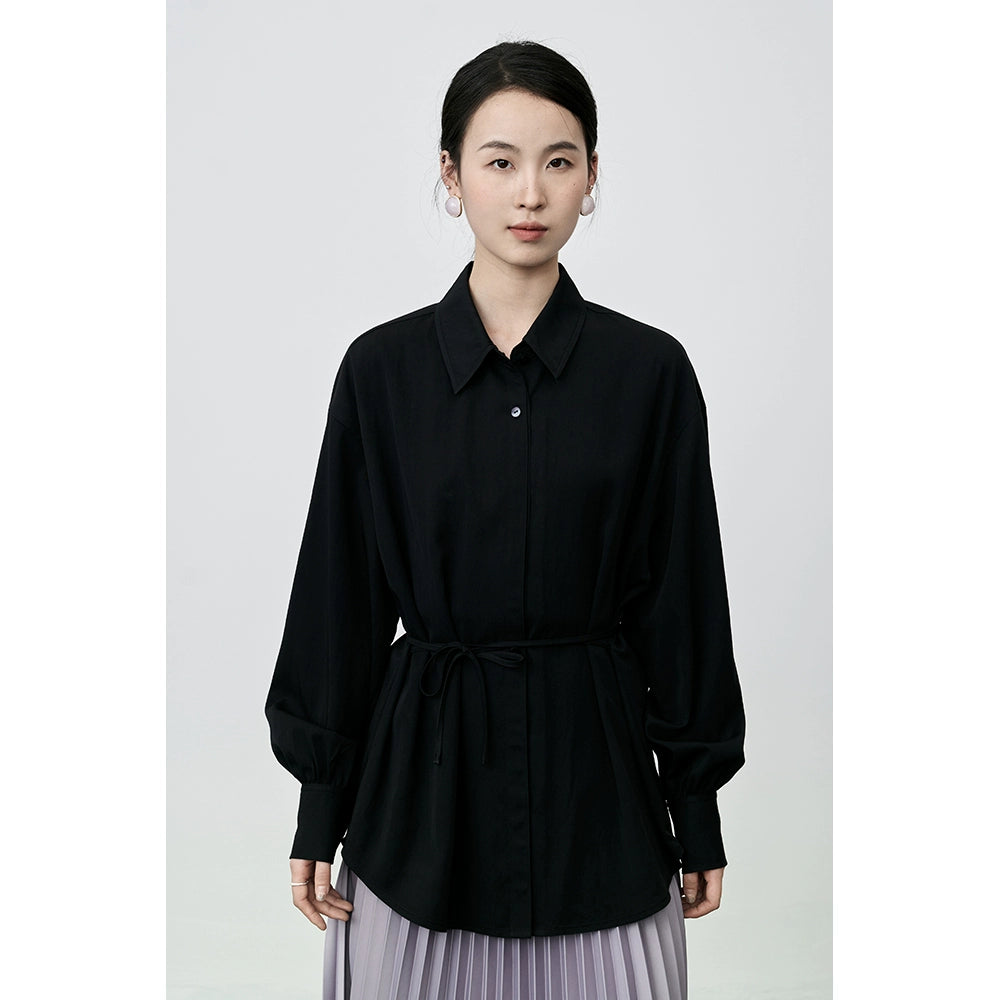 Camisa de manga larga con cordones y cuello de solapa con temperamento de CAREMIND, camisa fina de diseñador para mujer 