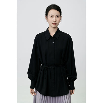 Camisa de manga larga con cordones y cuello de solapa con temperamento de CAREMIND, camisa fina de diseñador para mujer 