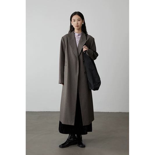 [Traje de jazz] Abrigo de silueta gris CAREMIND, gabardina de traje largo de estilo rodilla de alta gama 