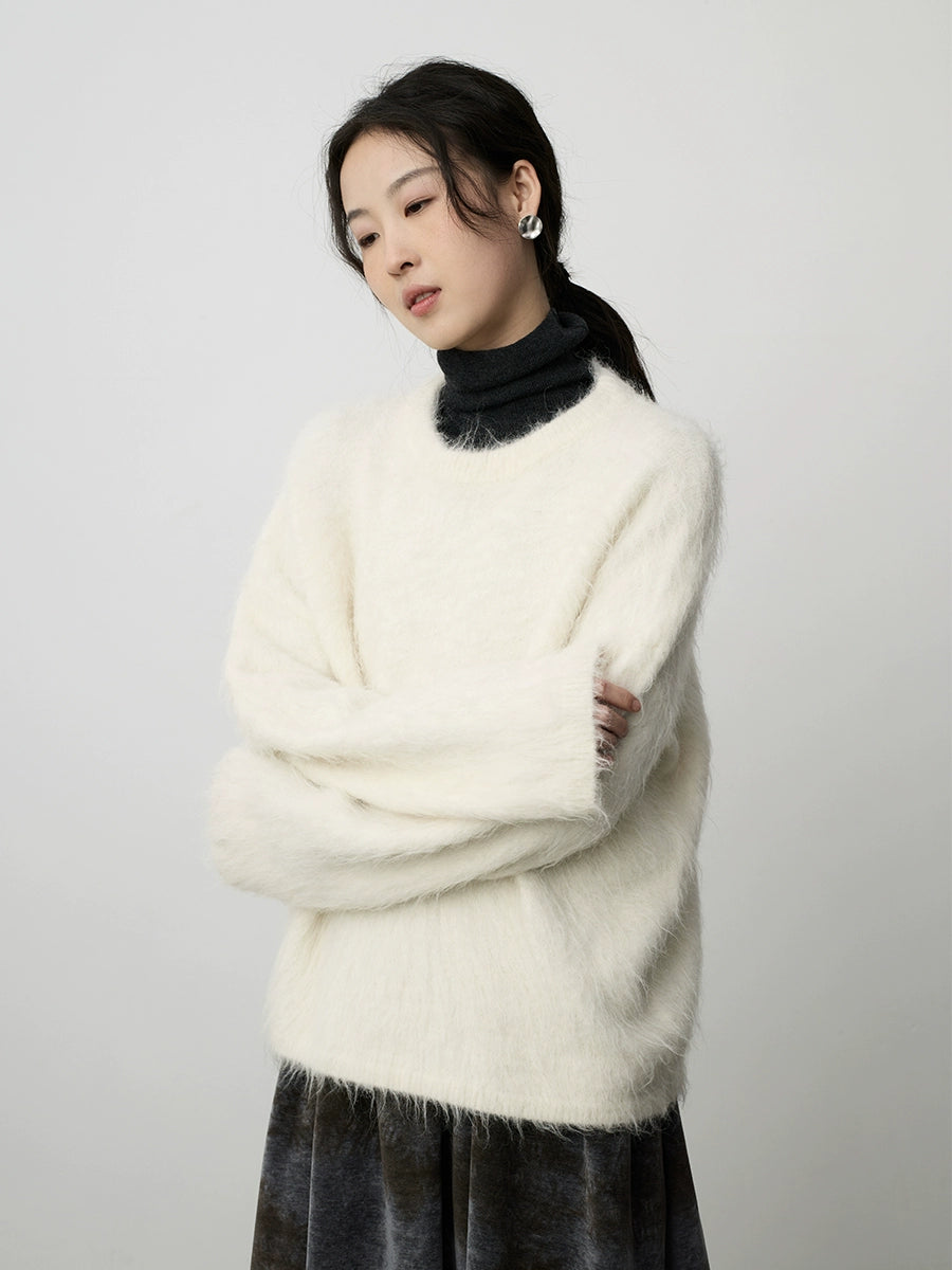 Jersey suave premium nuevo CAREMIND de pelo largo de alpaca gris para mujer 2024 