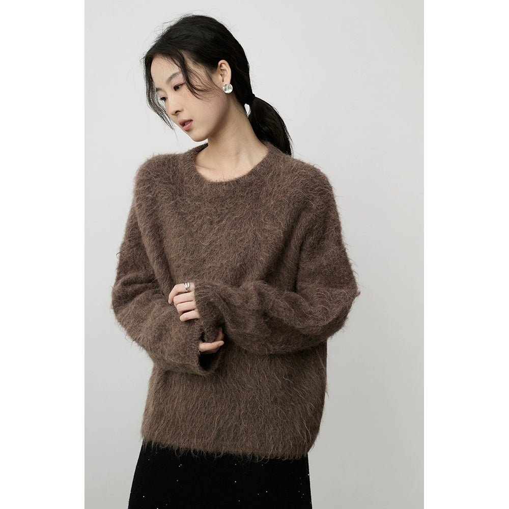 Jersey suave premium nuevo CAREMIND de pelo largo de alpaca gris para mujer 2024 