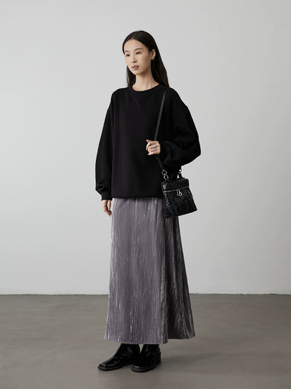 [Universo Galaxy] CAREMIND Falda plisada texturizada de cintura alta para industria pesada Nuevo vestido largo elegante Liuguang para mujer 