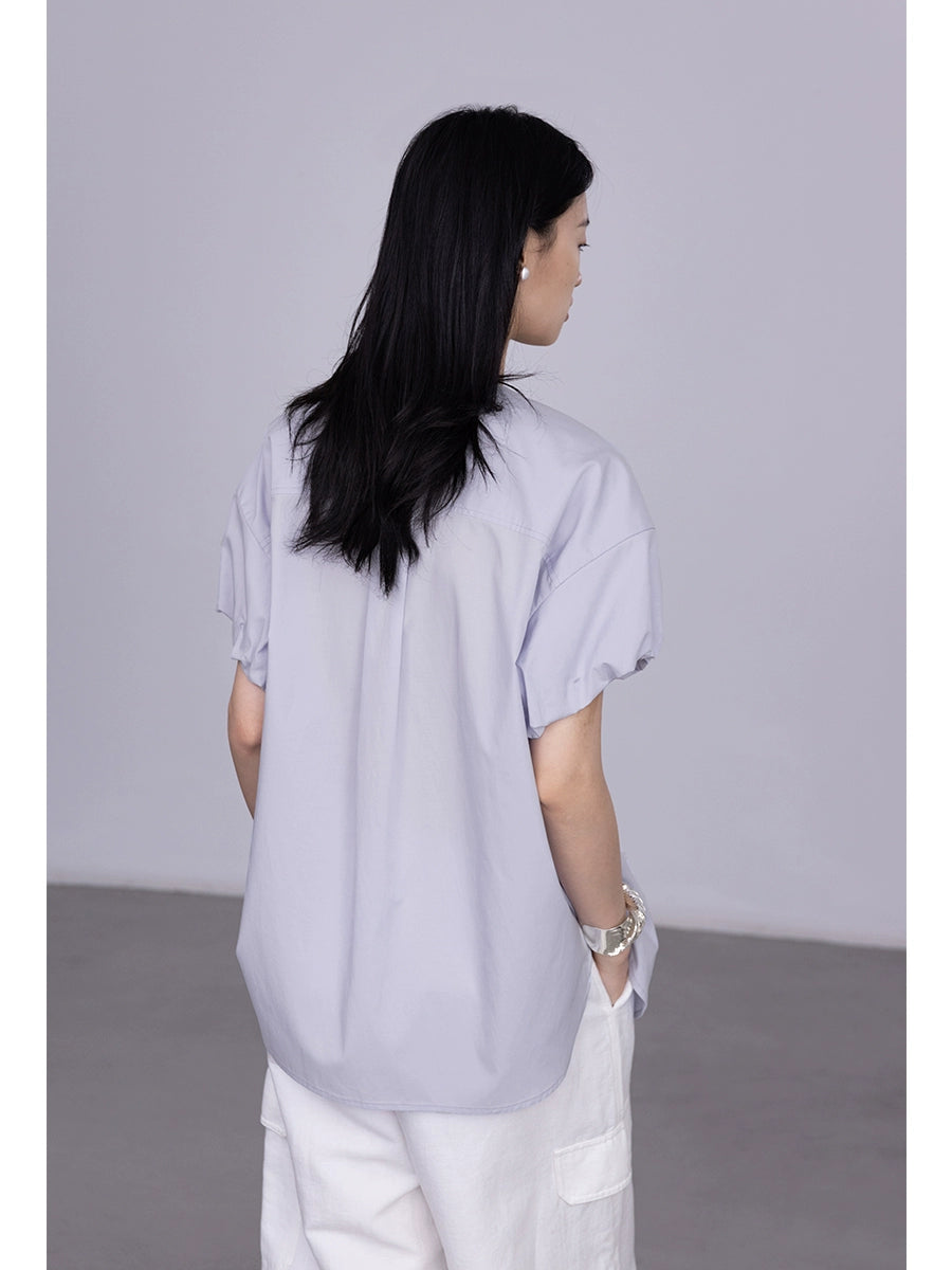 [Oferta por tiempo limitado] Camisa de viaje ligera, holgada, transpirable y de manga corta con cuello redondo y color claro de CAREMIND 