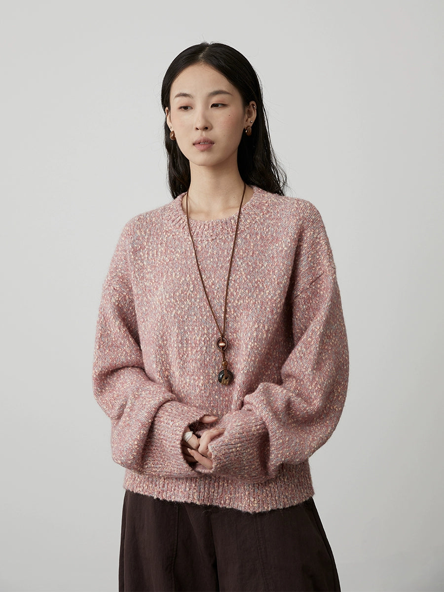 [Winter Movie] CAREMIND plain and elegant blue color point lazy wind sweater crew neck pullover knitted sweater top women
